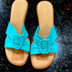 Never been worn Italian turquoise, wedge, slides size 6 1/2
